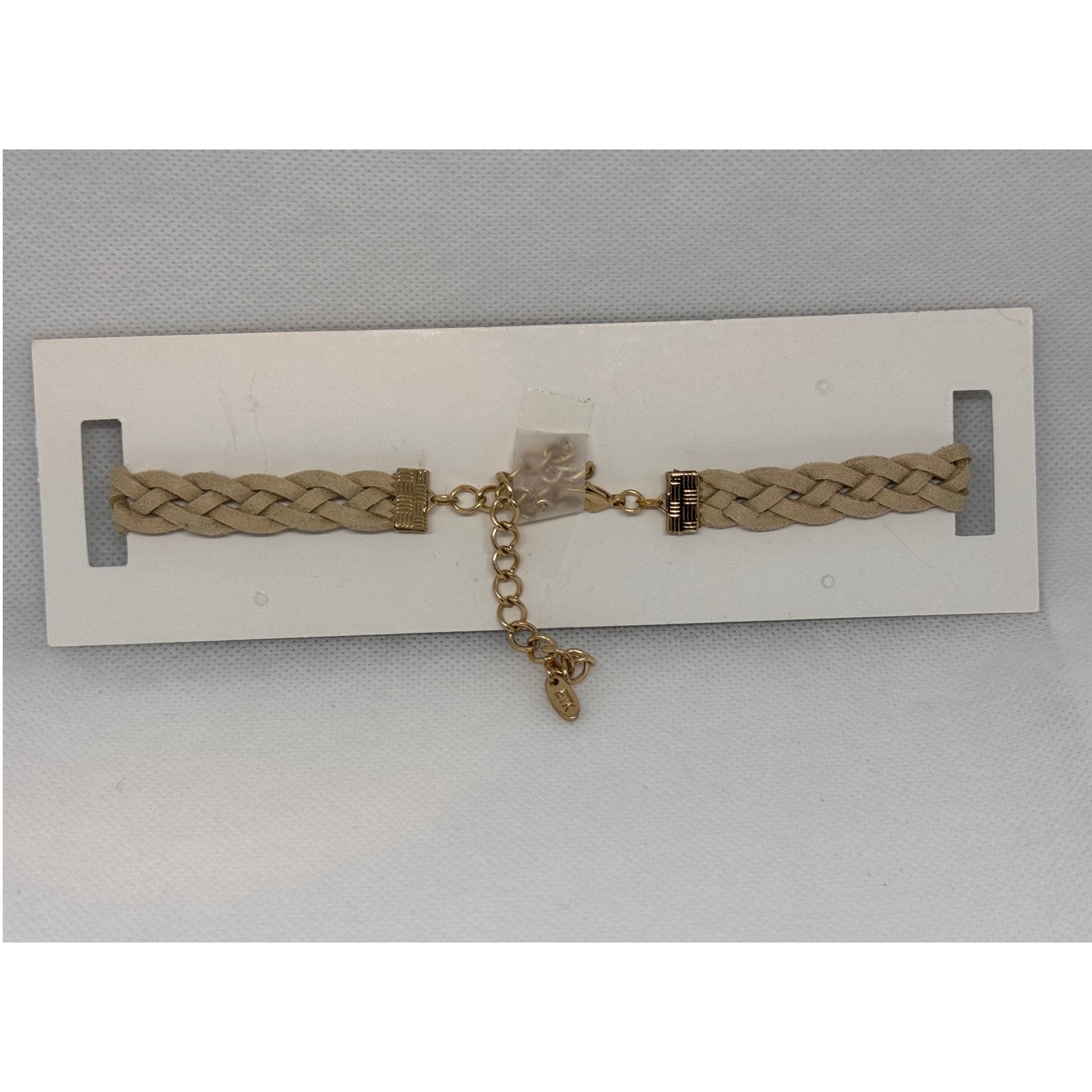 New Ettika Anthropology Gold-Tone Beige Leather Woven Strap Choker Necklace — image 2 of 3